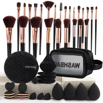 48-Piece Makeup Brush Set with Velvet-Lined Brush Bag Nylon & Plastic Materials Travel Set for Cross Border Use