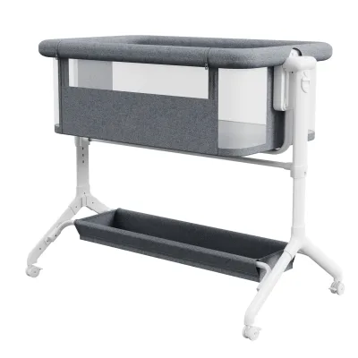 Adjustable Height Baby Bedside Crib Steel Frame Foldable Newborn Bassinet With Storage Basket EN1130 Baby Side Sleeper Crib