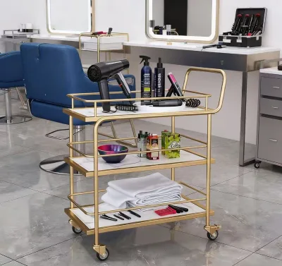 Mobile Trolley High-end Nail Beauty Storage Trolley Salon Trolley Water Cart Gold Multi-layer, Dedicated for Salons
