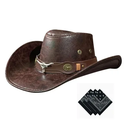 Vintage Western Formal Cowboy Leather Hat Eco Friendly Lightweight Adjustable Winter Men Women Outdoor Travel Wide Brim Sun