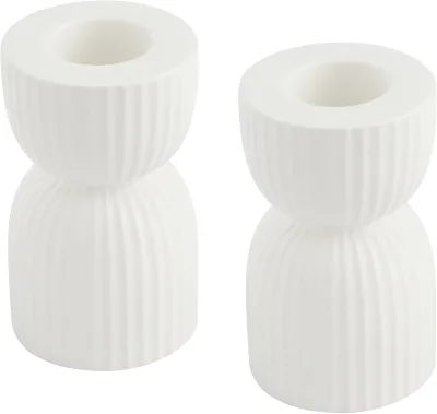 Set of 2 Matte White Ceramic Taper Candle Candlestick Holders Decoration for Home Decor, Wedding, Dining and Parties Indoor Use