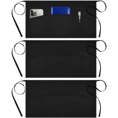 Promotional 3PCS Polyester Fabric Waterproof Waitress Waiter Waist Aprons Restaurant Kitchen Uniform