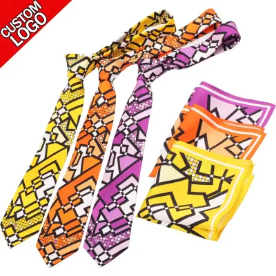 2026 Top Seller Products Custom logo Wholesale Men's Ties Set New Design Pure Silk Printed Tie and Pocket Square Sets