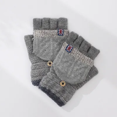 Custom Logo Winter Fingerless Flip Top Magic Knitted Warm Sports Gloves for Youth Students Men Outdoor Use