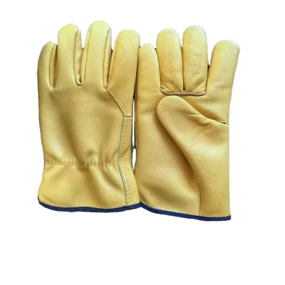 Yellow Leather Driving Gloves Thermal Safety Gloves for Daily Outdoor Sports Cycling Travel Four Seasons Casual Use