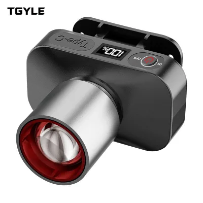 Super Bright Zoom LED Headlamp Waterproof Rechargeable and Portable with Rotatable Battery Display