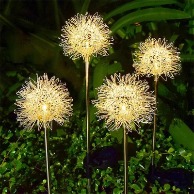 Outdoor Solar LED Lamp Iron Wire Explosion Ball Stainless Steel Pole Waterproof for Lawn Garden Courtyard Road Decorative