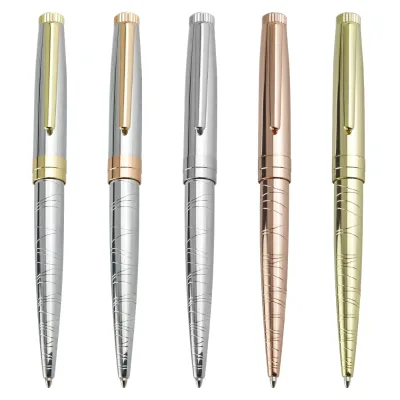 Exquisite Luxury Shiny All Rose Gold Metal Twist Ballpoint Pen With Etching Line for VIP Guests