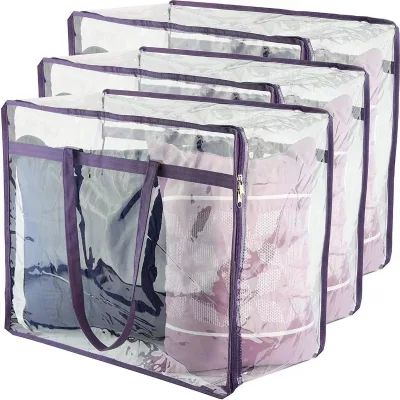 Sturdy PVC Queen Quilt Blanket Bedding Comforter Storage Bag Portable Storage Organizer with Durable 2- Way Zipper