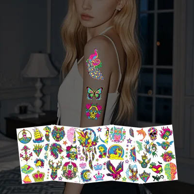 Fluorescent Flower and Animal Lip Tattoos Waterproof Temporary Body Application for Arm Face or Body Decoration