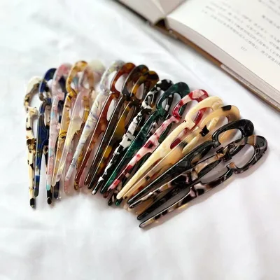 PDANY Wholesale Hot Sale New Chinese Hairpin Acetate U Shaped Hair Bun Sticks Irregular Pattern Hairpin for Girl Women