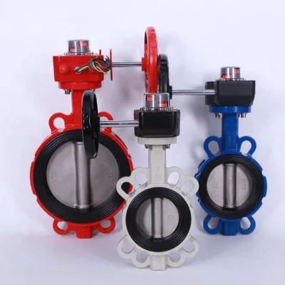 DN50 Cast Iron Wafer/Flange Soft Sealing Electrical butterfly Valve Butterfly Valve with Gear Operator
