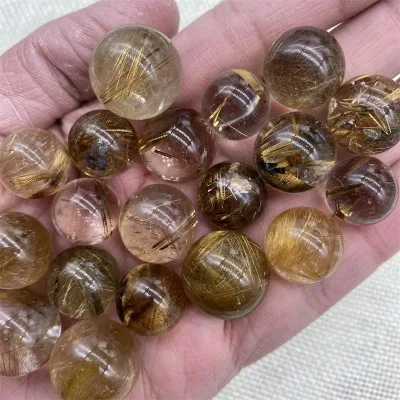 Wholesale Small Size Natural Golden Rutilated Quartz Crystal Spheres Rutile Quartz Beads for Sale
