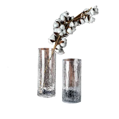 Handmade Wholesale Modern Cracked Lines Cylinder Pure Glass Flower Vase for Flower Arrangement