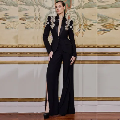 New Designer Women Clothing Suit 2 Piece Blazer Set Casual Beading Blazer and Pant Wholesale