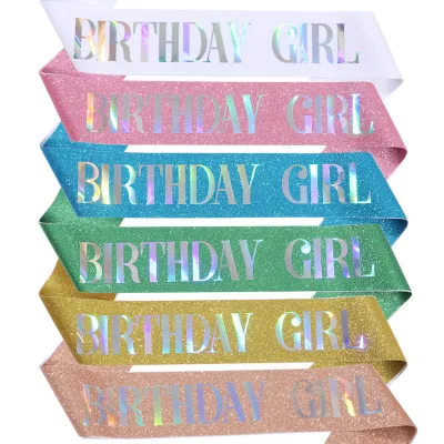 Good Quality Birthday Girl Sash Decoration Golden Scallion Cloth Birthday Party Sash for Girls