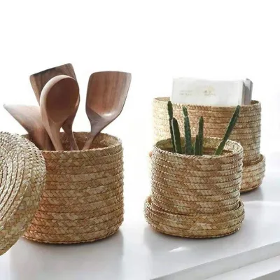Storage Basket Large Woven With Lid Baskets for Rectangle White Colorful Decorative Handle Seagrass Toilet Paper Holder
