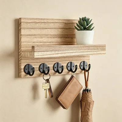 Wooden Large Modern Simplicity Sustainable Key Rack Living Room Wall-Mounted Decorative Shelf Coat Hat Organizer Mail Storage