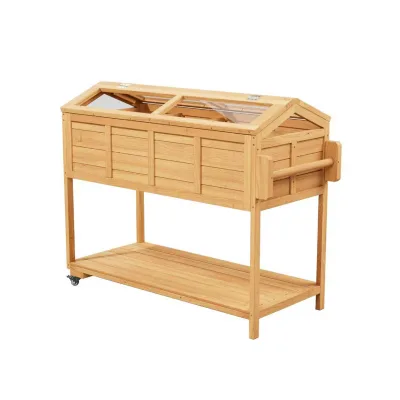 Wooden Raised Cold Frame Garden Bed With Wheels Storage Shelf Elevated Planter Box for Backyard Patio Vegetables Flowers Growing