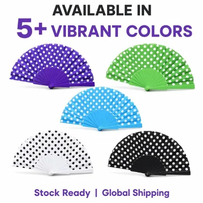 BSBH Customized Full Color Printed Wave Point Plastic Hand Fan Summer Handheld Folding Fan Fabric Fan Promotional Gift