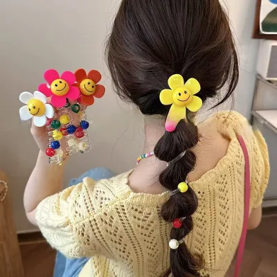 Cute Sunflower Telephone Wire Hair Ties for Women Elastic Ponytail Plastic Spiral Hair Ties Multi-Purpose Hair Styling Tools