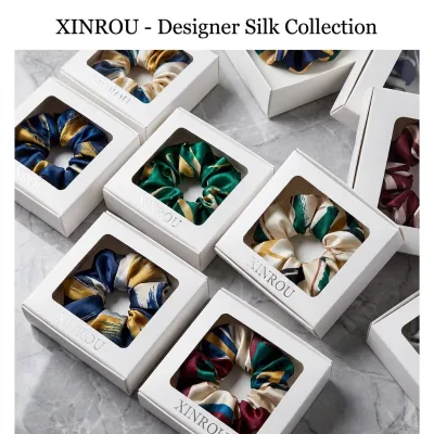 Digital Printed 100% 6A Mulberry Silk Scrunchie Women Hair Tie Custom Logo Eco Gift Box Silk Hair Scrunchies for Hair Style