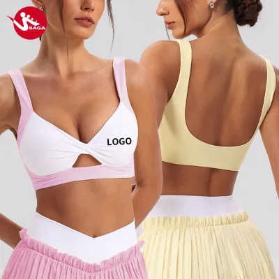 Ballet Core Private Label Sports Bra Women Contrast Color Strappy Backless Gym Bra  Wireless Fitness Workout Underwear