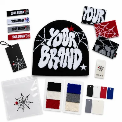 Wholesale Y2k Jacquard Custom Knit Beanie with Custom Hangtags Woven Labels and Custom Poly Mailers Winter Windproof Knitted Cap