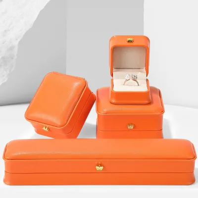 2026 Trendy Jewelry Box Crown PU Leather Jewelry Storage Box Orange Green Blue Necklace Ring Bracelet Jewelry Packaging Gift Box