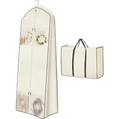 Dance Costumes Bride Tote 8''Gusseted Dress Gowns Long 4 Pockets Dress Cover for Women Portable 70" Wedding Dress Garment Bag