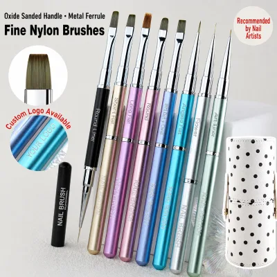 Professional Fine Nylon Nail Brush Set with Oxide Sanded Handle Liner Flat Oval Flower Brushes for Manicure Salon