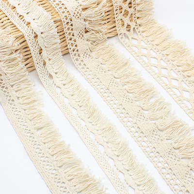 Raw White Cotton Lace Trim Tassel Fringe Lace Trim Tassel Curtain Fringe Braids for Curtains Trimmings