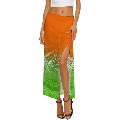 New 2026 Customizable High-Quality High-Waist Slit Skirt for Women Polynesian Tribal 3D Print Fashion Plus Size Skirt Summer