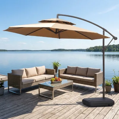 Modern Minimalist Aluminum Pole Polyester Outdoor Sunshade Umbrella for Courtyard Terrace Patio-UV-Protective Commercial Stall