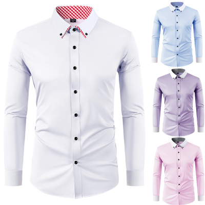 Matching Collar Shirt Men's Black Button Slim Fit Men's Shirt Business Casual Cotton Design Feeling Shirt