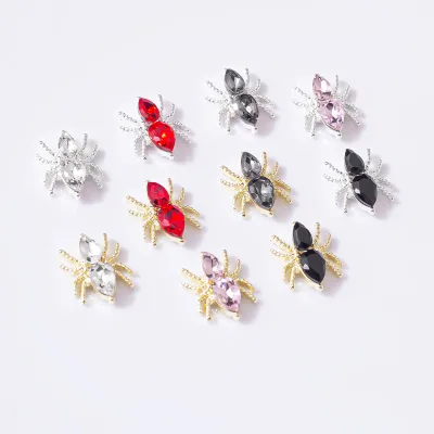 Luxury Nail Art 3D Spider Nail Charms Unique Teardrop Alloy Nail  Accessories with Rhinestones for Girl