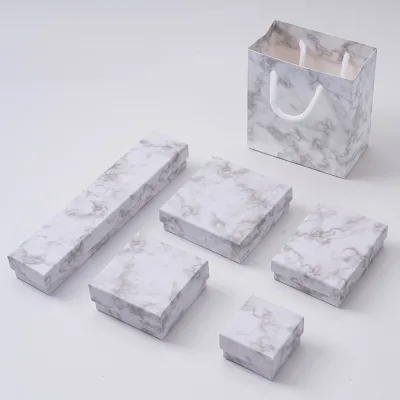 White Marble Pattern Jewelry Box Custom Luxury Necklace Ring Earring Pendant Gift Packaging Box Wholesale