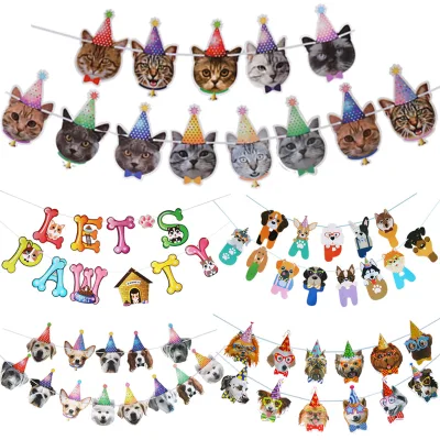 Large Floral and Flag Design Pet Birthday Party Decorations with Happy Birthday Numbers