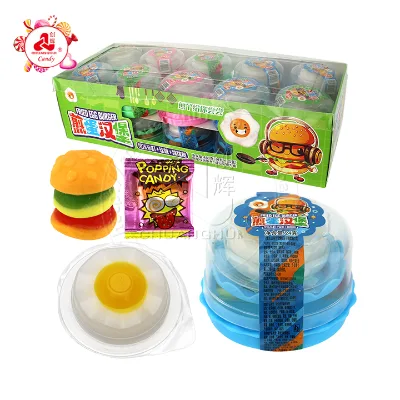 Fried Egg Jelly Pudding + Mini Burger Soft Gummy Candy + Popping Candy