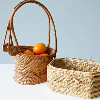 Hand Made Storage Basket Straw Flower Garden Pot Wedding Flower Girls Rattan Basket