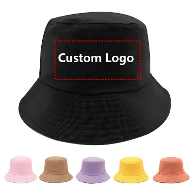 Wholesale Unisex Custom Embroidery logo Cotton Solid Outdoor Sunscreen Flat Top Fisherman Bucket Hat