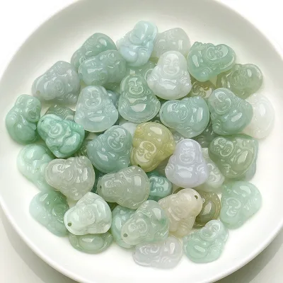 Myanmar Jade A-grade Oil Green Buddha Bodhisattva Maitreya Buddha Pendant DIY