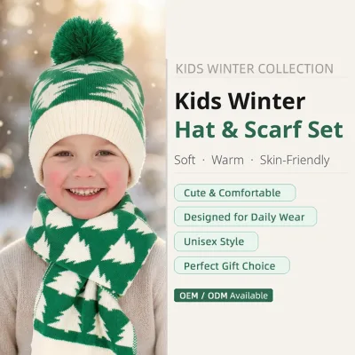Wholesale Baby Children Winter Beanie and Scarf Apparel Accessories With Customized Tree
