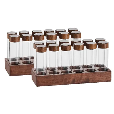 Classic Glass Coffee Bean Storage Tubes with Airtight Lid Espresso Bean Storage Set Featuring Wooden Base  Material Tea Tool