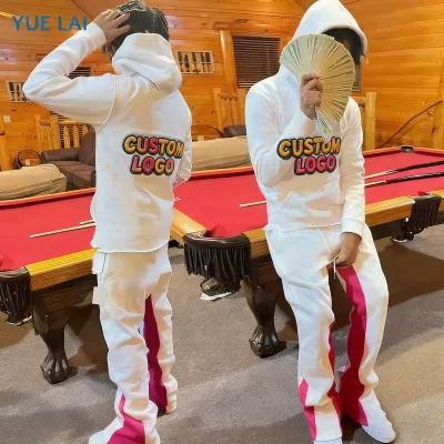 Men's 3D Puff Print Tracksuit Set Flare Leg Hoodie and Pants Heavyweight Cotton Customizable