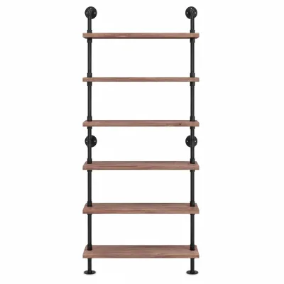 Custom Industrial Modern Rustic Iron Pipe Wall Mount Ladder Shelving Unit in Distressed Wood Finish From Top Manufacturer