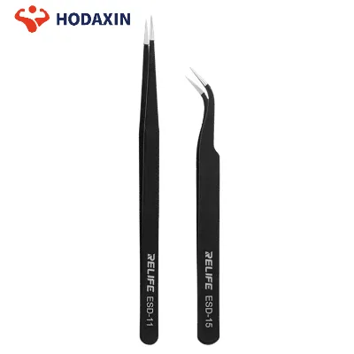 Wholesale RELIFE ESD-11/15 Black Anti-static Straight/Curved Tweezers for Mobile Phone Repair Tools
