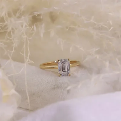Pure 14K 18K Yellow Gold Pass Diamond Tester IGI Certified Emerald Cut Lab Grown Diamond Solitaire Ring Fine Jewelry for Women