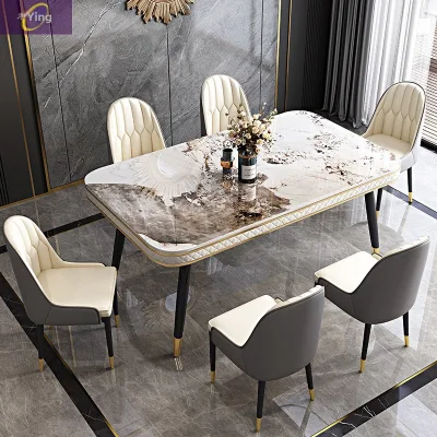 Italian-style Minimalist Quartzite Dining Table Chair Set Imported High-gloss Light-luxury High-end Modern Dining Table