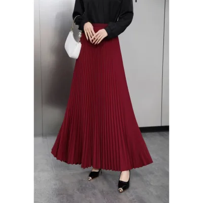 Women's Draping Pleated Maxi Skirt 2026 Early Spring New High-Waisted Flowy Flare Skirt